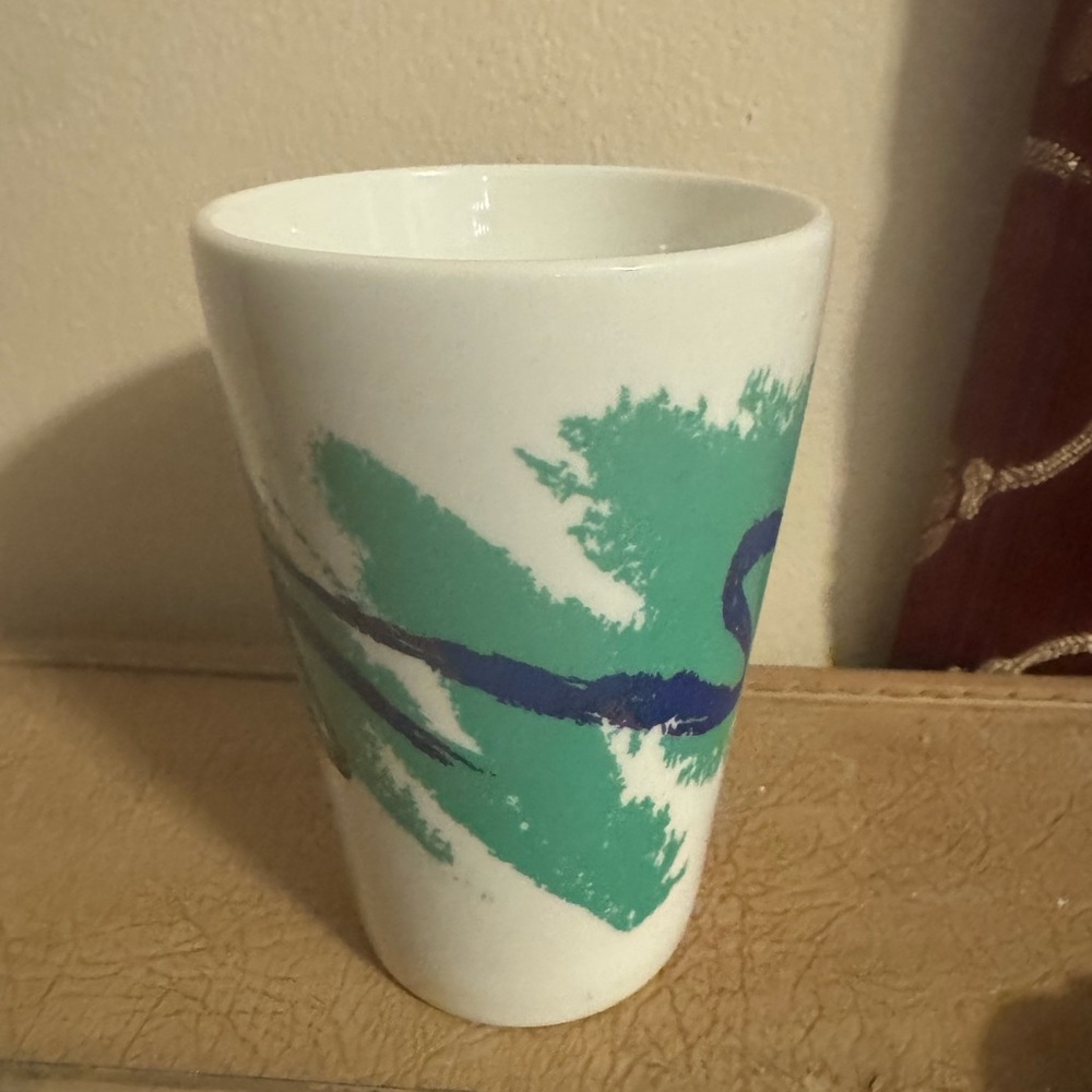 Vintage 80s Vibe Abstract Green and Blue Ceramic Mug NO LID
